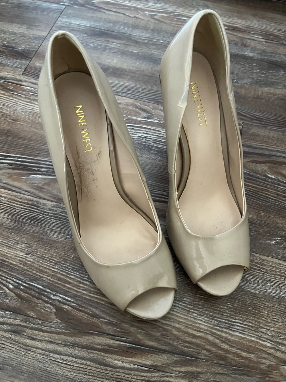 Nine West Nude Patent Peep-Toe Heels